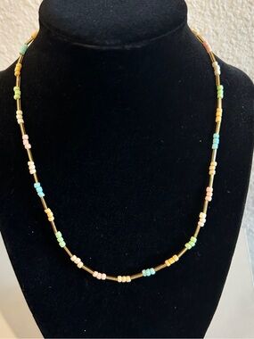 Multicolor Bead & Gold Tube Necklace - Women Jewelry